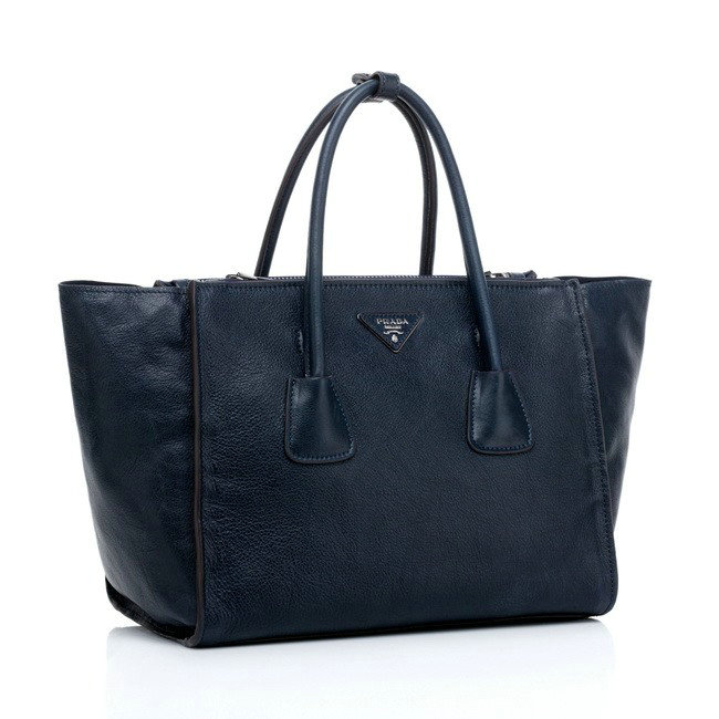 2014 Prada Shiny Glace Calf Leather Tote Bag BN2619 blue